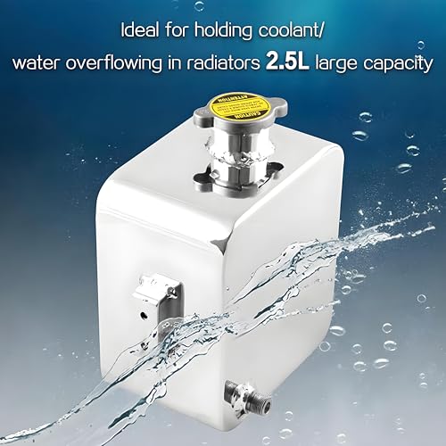 RYANSTAR RACING RYANSTAR Universal 2.5L Water Coolant Expansion Overflow Water Tank Reservoir Complete Header kit Aluminium Alloy Silver - Image 2
