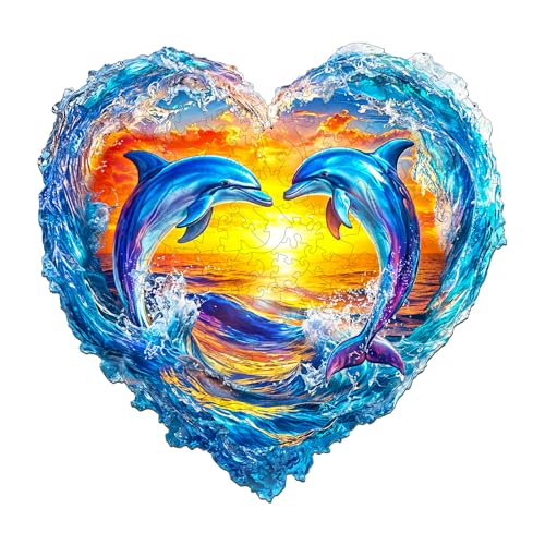 Purdicra Wooden Puzzles for Adults Heartfelt Dolphins Wooden Jigsaw Puzzle Unique Animal Shaped Wood Puzzles Adult Christmas Birthday Gifts for FriendsFamily Home Decor 114 111in 180pcs - Image 1