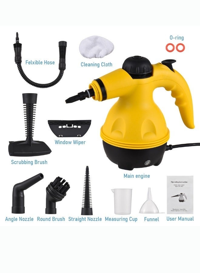Denx Portable Handheld Steam Cleaner 1200W, High Temperature Multifunctional Steam Cleaner with 9 Accessories for Kitchen, Sofa, Bathroom, Windows – Chemical-Free, DX2563 Yellow/Black - Image 3