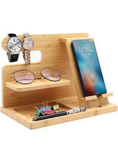 Garlo Wood Phone Docking Station , Wallet Stand Watch Organizer Men Gift Husband Wife Anniversary Dad Birthday Nightstand Purse Father Graduation Male Travel Idea Gadgets  - Image 1