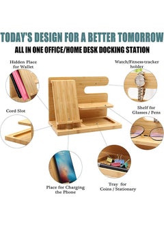 Garlo Wood Phone Docking Station , Wallet Stand Watch Organizer Men Gift Husband Wife Anniversary Dad Birthday Nightstand Purse Father Graduation Male Travel Idea Gadgets  - Image 3