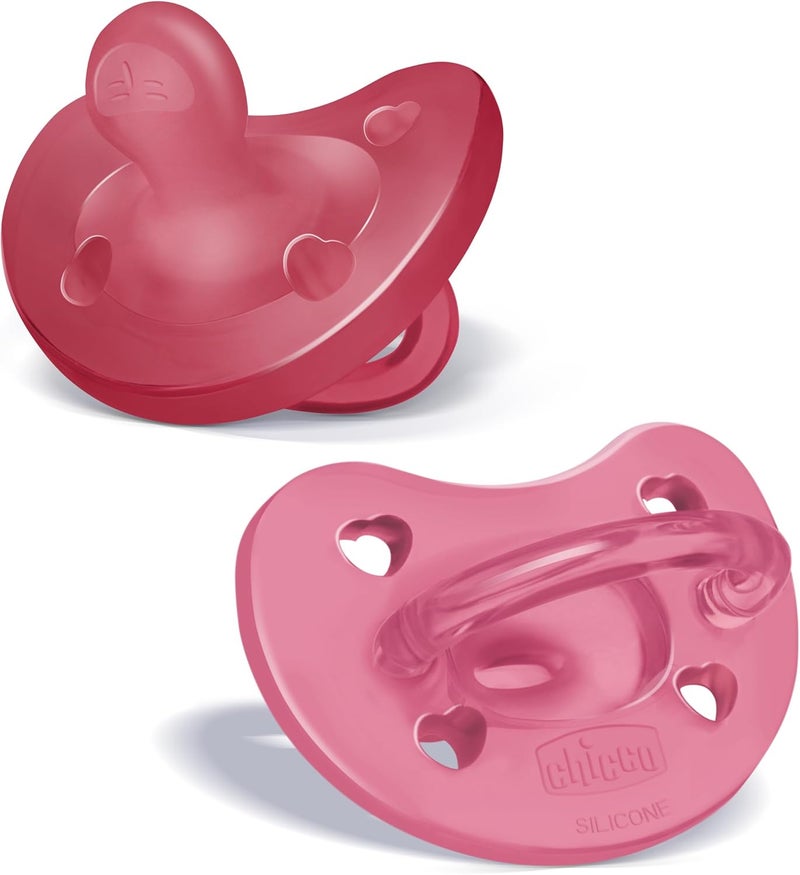 Chicco PhysioForma 100% Soft Silicone One Piece Pacifier for Babies 16-24 Months | BPA & Latex Free | Reusable Case | Dark Pink, 2pk - Image 1