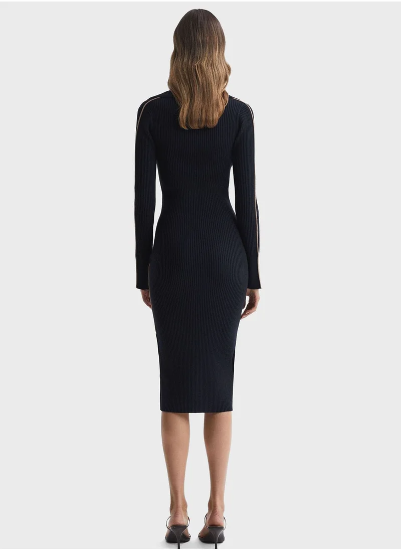 REISS Collar Detail Knitted Dress