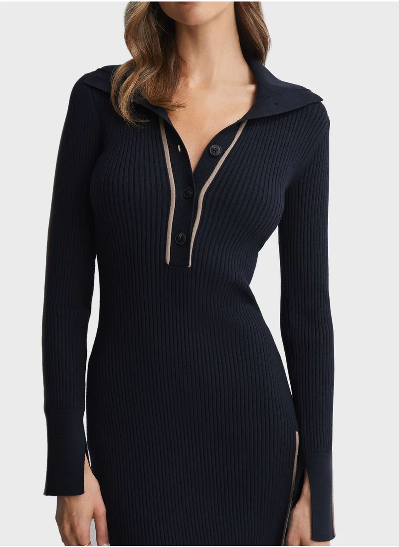 REISS Collar Detail Knitted Dress