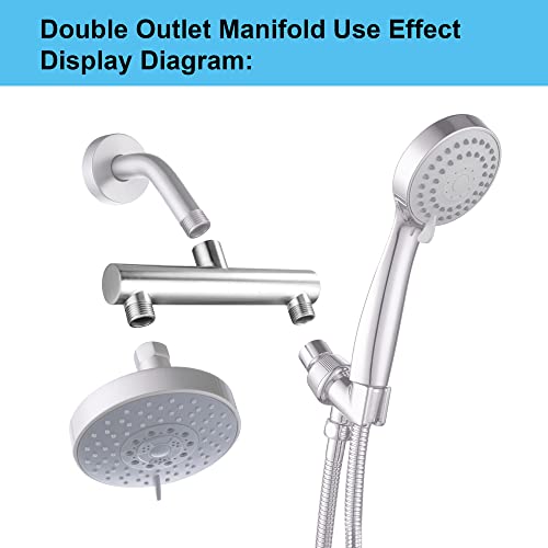 AZOS Chrome Double Outlet Shower Manifold, Suitable for Dual Sprayer Showering System, Can Connect Two Showerheads - Double Enjoyment - Image 2