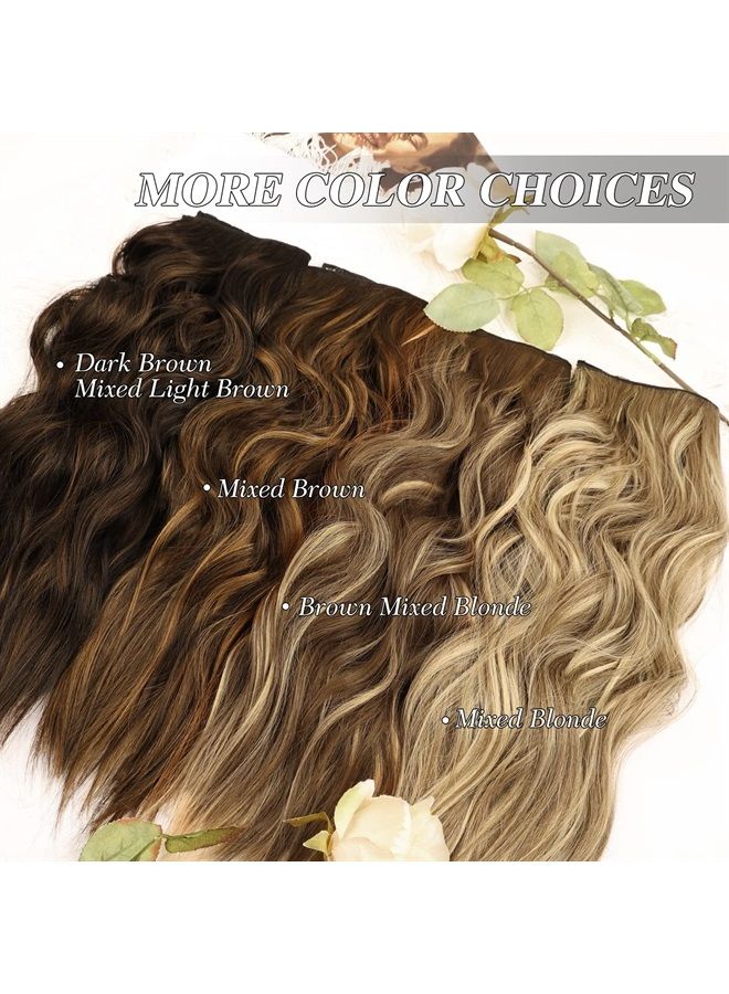 MORICA Invisible Wire Hair Extensions - 20 Inch Mixed Brown Long Wavy Synthetic Hairpiece with Transparent Wire Adjustable Size, 4 Secure Clips for Women - Image 4