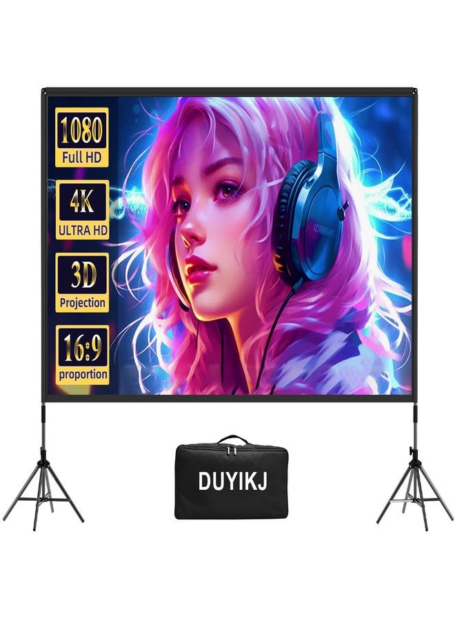 DUYIKJ Projector Screen with Stand,DUYIKJ 100 inch Portable Outdoor Indoor Projector Screen Rear Front Projection Screen Lightweight Movie Screen16:9 4K HD with Four-Legged Frame Carry Bag for Home Theater - Image 1
