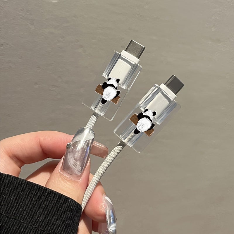 A Set Of Three Oil Paintings Panda Climbing Tree Apple Iphone 18W 20W Uk Standard Transparent Charger Protective Case For Iphone 13 14 15 16 Charger Protective Case Set Cable Protective Sleeve And Charging Cable End Protective Sleeve Gift Uk Standard Charger Shell - Image 4