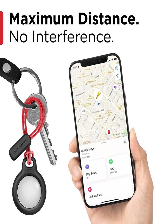 كي سمارت حامل مفاتيح KeySmart AirClip Apple Air Tag - حامل Air Tag قابل لللف والقفل، يتضمن حزامًا حلقيًا وحلقة مفاتيح سوداء (أسود، عبوة من 3 قطع) - Image 5