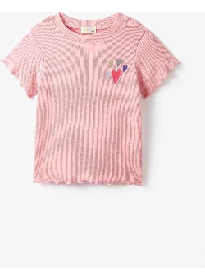 JUNE June Girl Embroidered Tshirt Pink