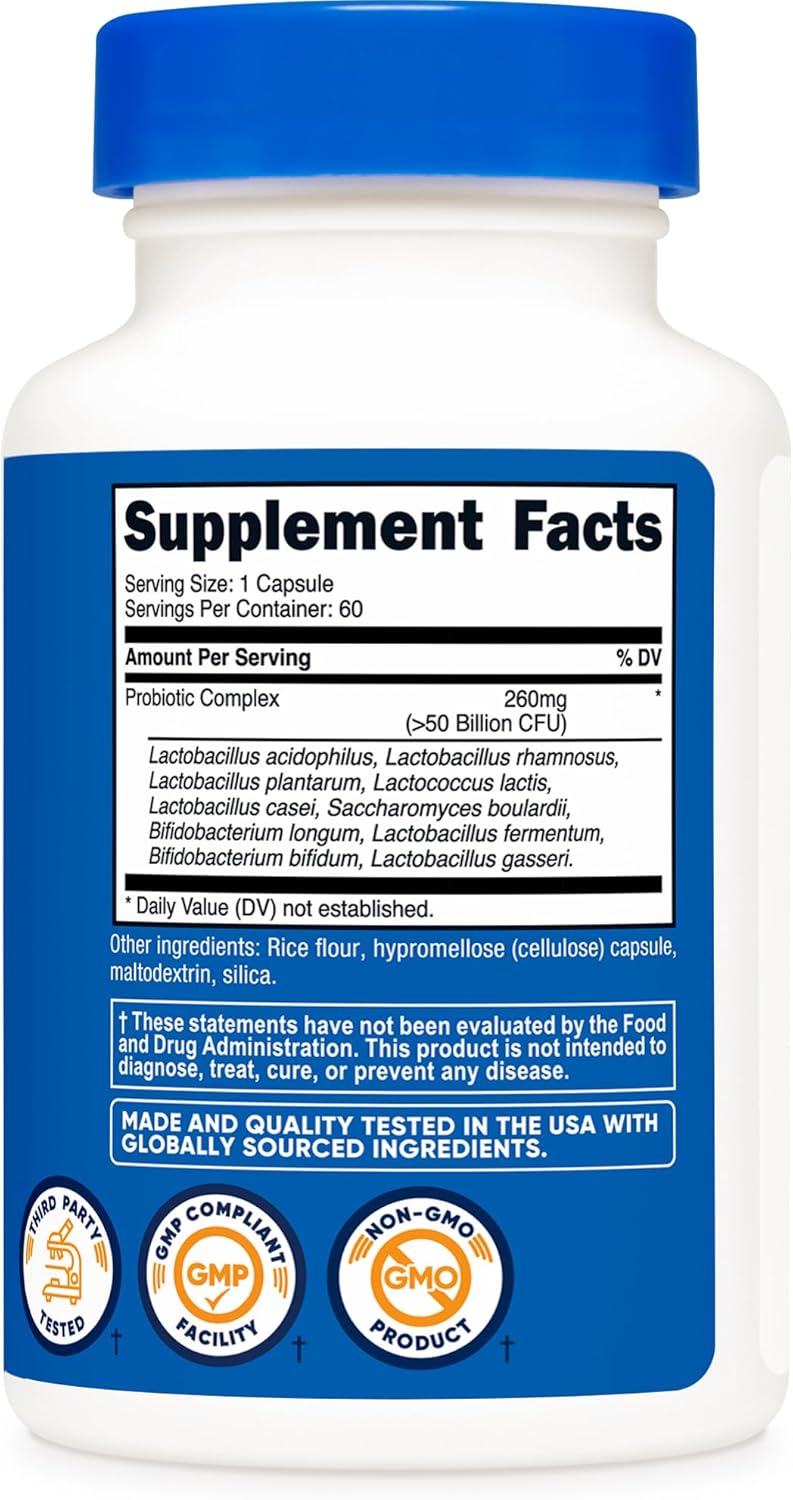 Nutricost Probiotic Complex  50 Billion CFU 60 Capsules  Probiotic for Men and Women  Vegetarian Capsules NonGMO Gluten Free - Image 5