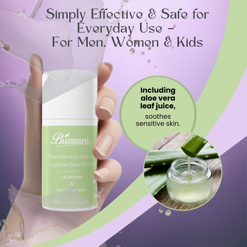 Bussani Deodorant Roll-On Salt Stone â€“ Aluminum Free for Women & Men â€“ Gentle on Sensitive Skin â€“ Lavender Lemongrass Scent â€“ 60ml â€“ Aluminum Free, No Baking Soda, No Stains - Image 2