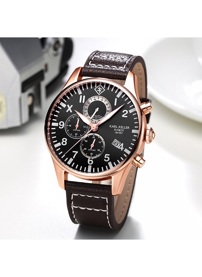 KARL KELLER - Men's Chronograph Round Shape Leather Wrist Watch KKAV8204 - 43 Mm - Image 1
