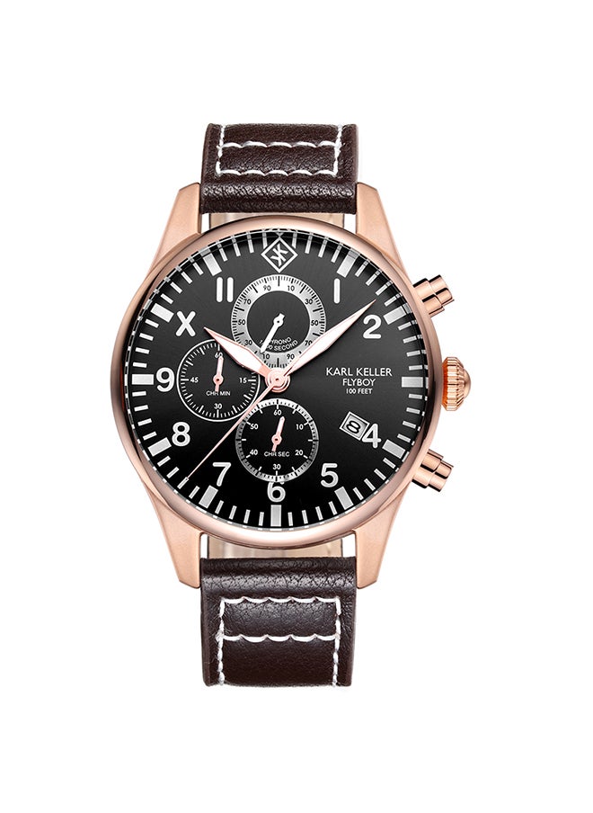 KARL KELLER - Men's Chronograph Round Shape Leather Wrist Watch KKAV8204 - 43 Mm - Image 1