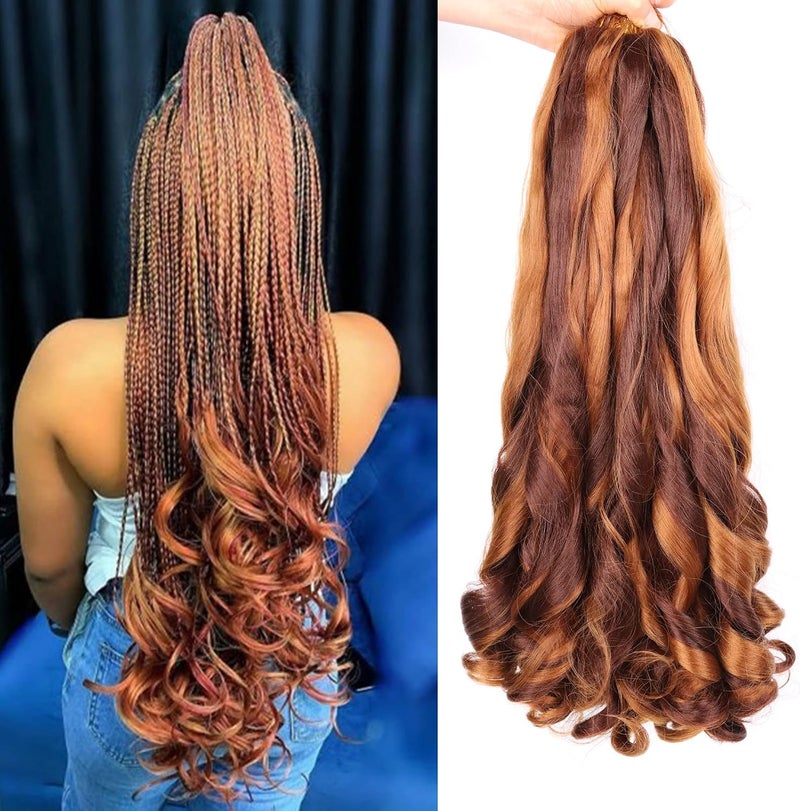 Lianzi French Curly Braiding Hair 18 Inch 8 Packs Curly Braiding Hair Pre Stretched for Box Braids French Curls Crochet Braids Bouncy Loose Wavy Synthetic Braiding Hair Extensions (30/33) - Image 1