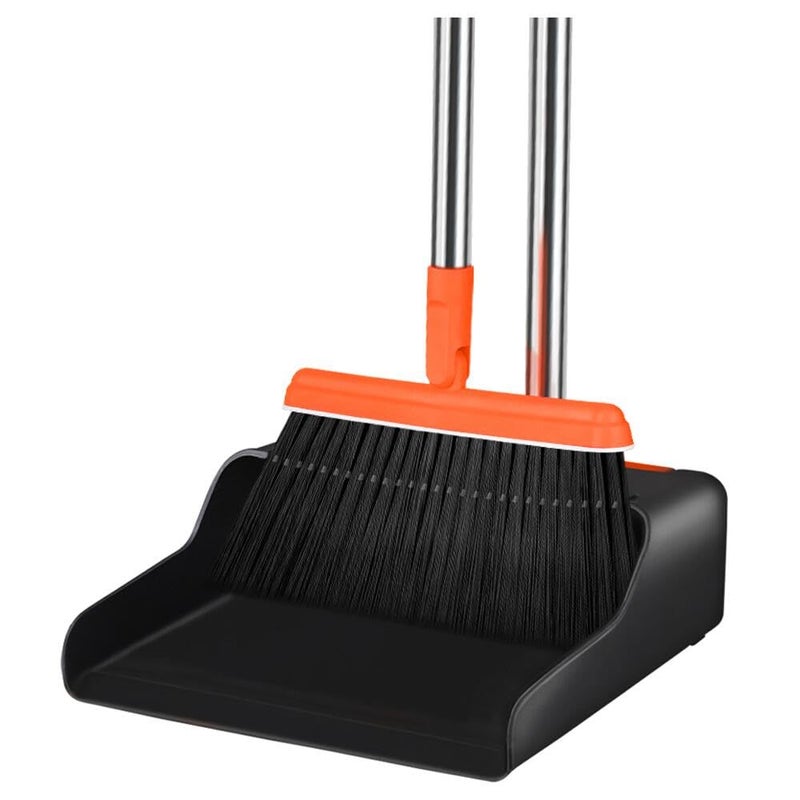 FGY Long Handle Broom and Dustpan Set 53 Broom with Upright Dustpan for Home Kitchen Office Cleaning Black  Orange