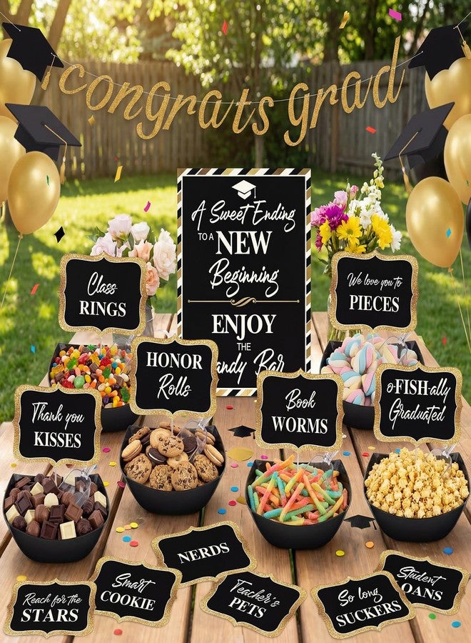 Meanplan 10 Sets 2026 Graduation Candy Buffet Supplies Kit Candy Bar Buffet Sign Congrats Grad Banner Plastic Bowls Spoons Party Decorations for Graduation Celebration (Classic,Black) - Image 4