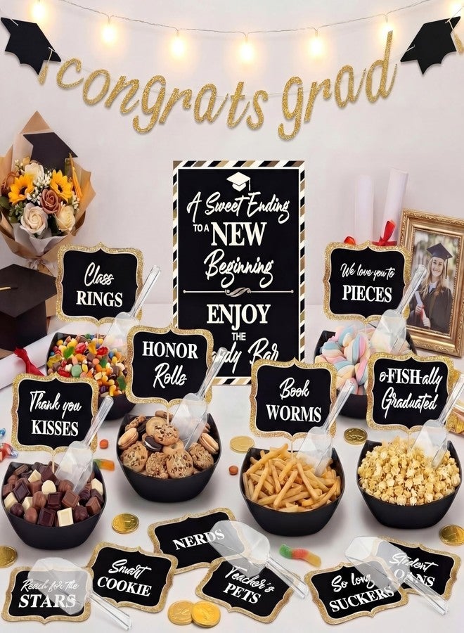 Meanplan 10 Sets 2026 Graduation Candy Buffet Supplies Kit Candy Bar Buffet Sign Congrats Grad Banner Plastic Bowls Spoons Party Decorations for Graduation Celebration (Classic,Black) - Image 1
