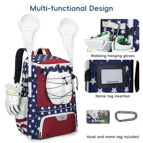 KAVIGOR Lacrosse Bag 65L, Extra Large Lacrosse Gear Backpack with Multi-Pocket Design, Helmet Holder & Ventilated Shoe Compartment - Image 4