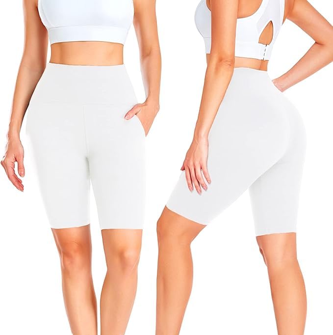 GROTEEN Biker Shorts with Pockets for Women High Waisted Tummy Control Yoga Shorts Black Volleyball Spandex Compression Workout Gym Cyckling Bike Shorts Women's Sports & Recreation Shorts White - Image 2