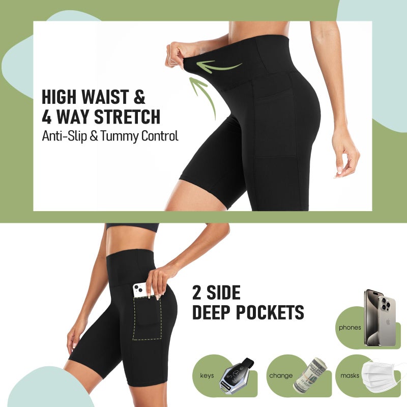 GROTEEN Biker Shorts with Pockets for Women High Waisted Tummy Control Yoga Shorts Black Volleyball Spandex Compression Workout Gym Cyckling Bike Shorts Women's Sports & Recreation Shorts White - Image 5