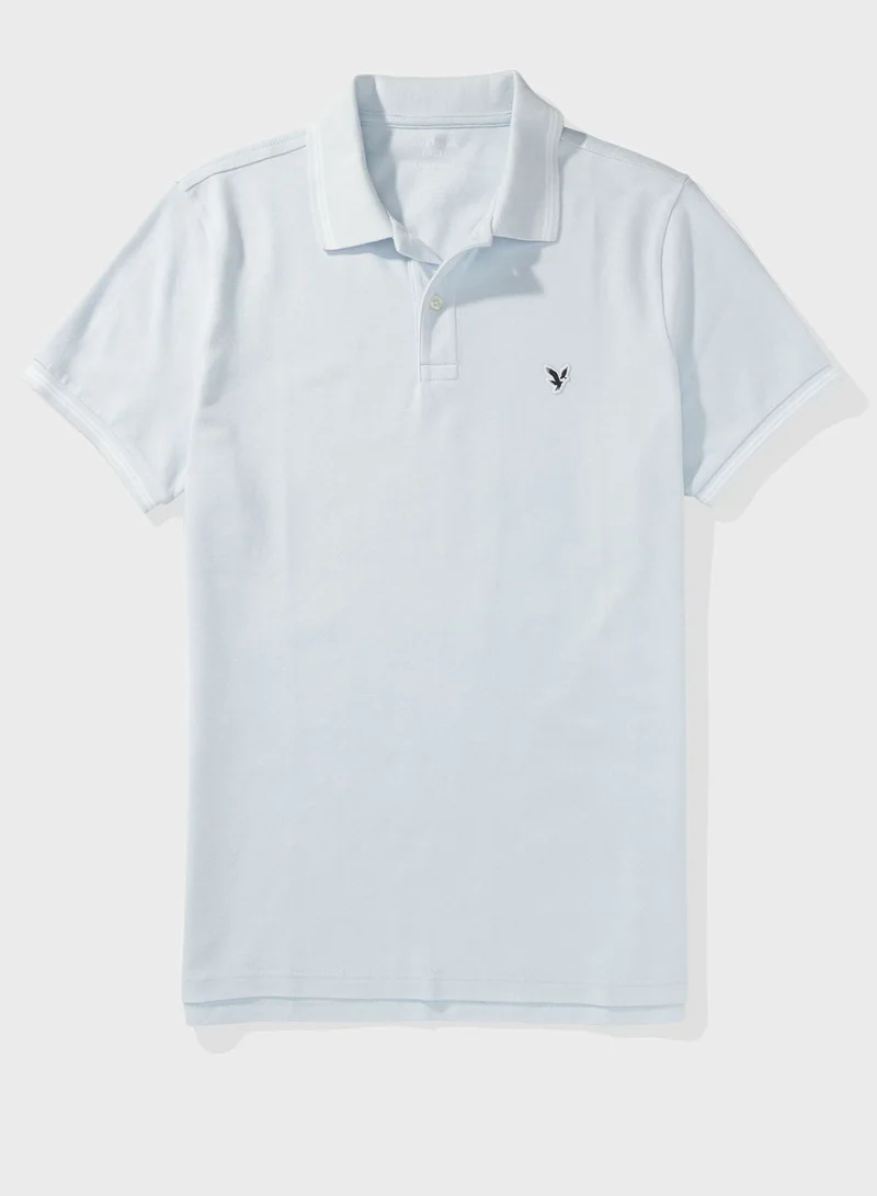 American Eagle Collar Line Logo Detail Short Sleeve Polo Shirt