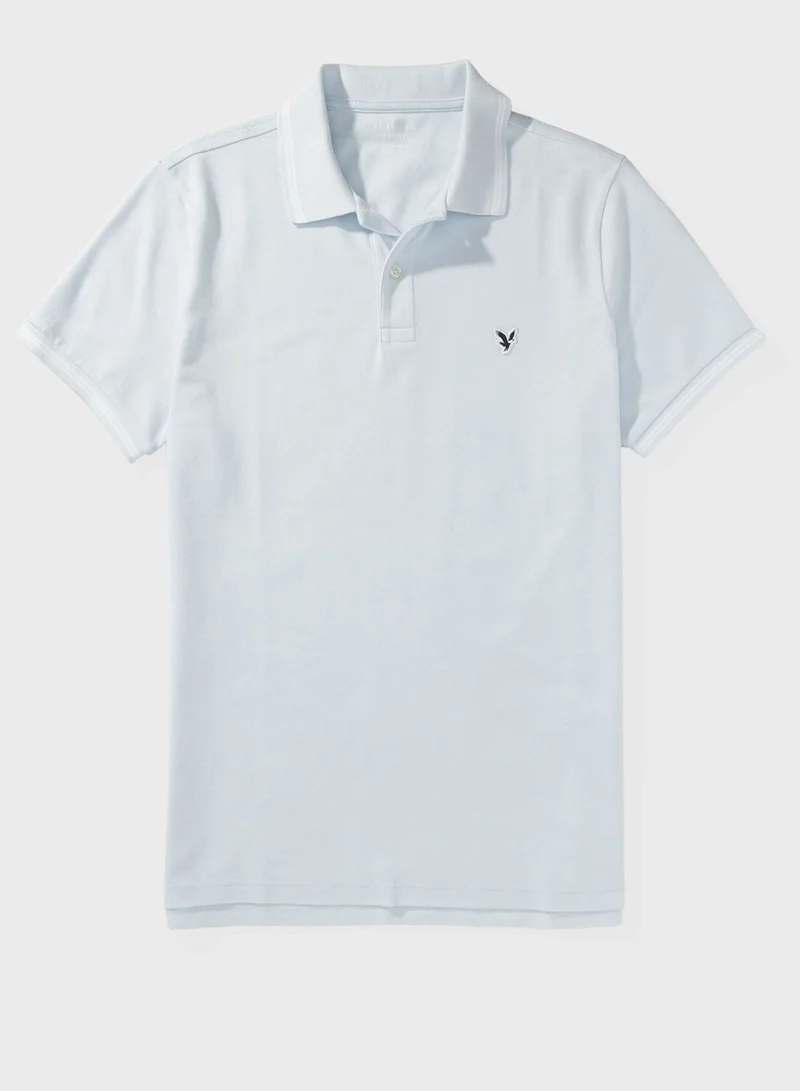 American Eagle Collar Line Logo Detail Short Sleeve Polo Shirt
