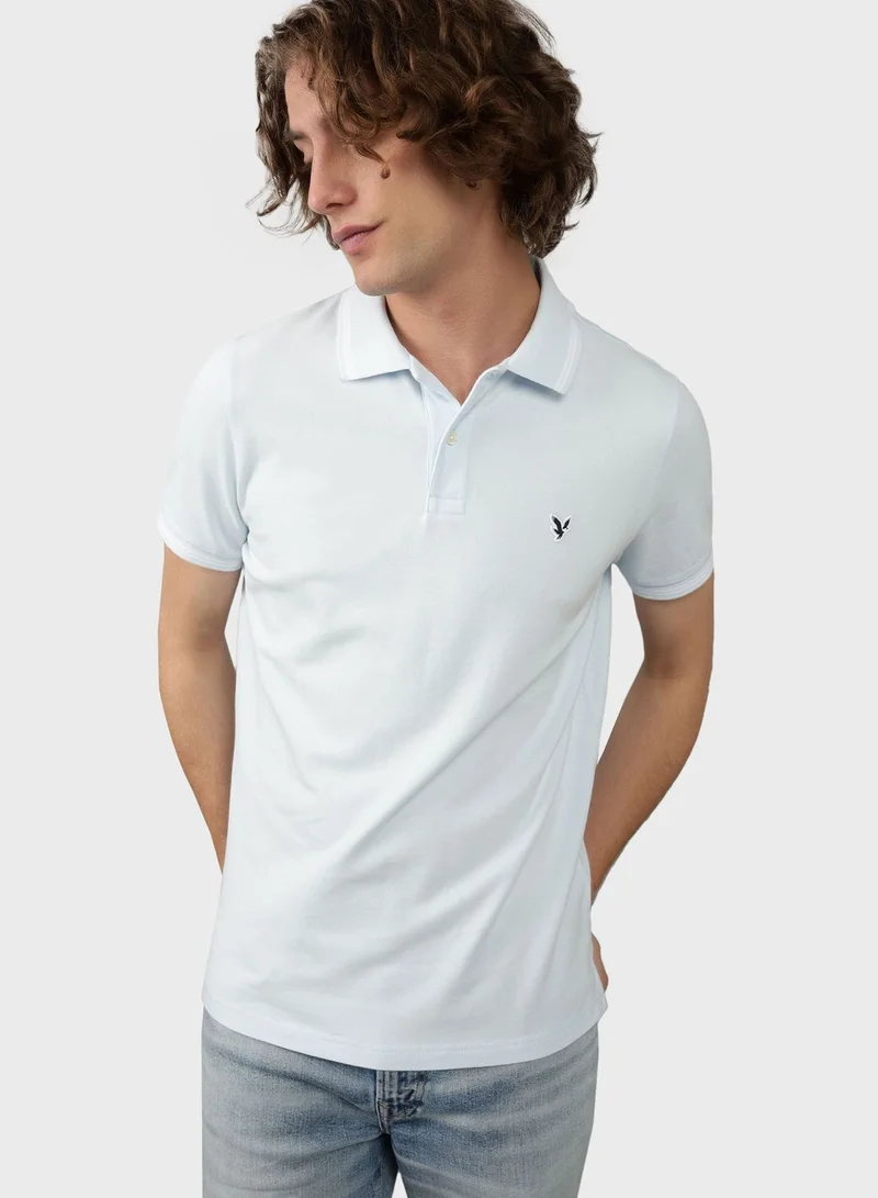 American Eagle Collar Line Logo Detail Short Sleeve Polo Shirt