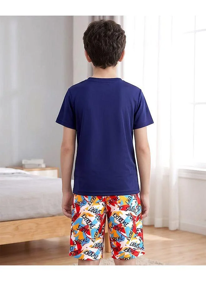 Pine Kids Pine Kids Cotton Half Sleeves Text Printed Short Pajama Set - Multicolor