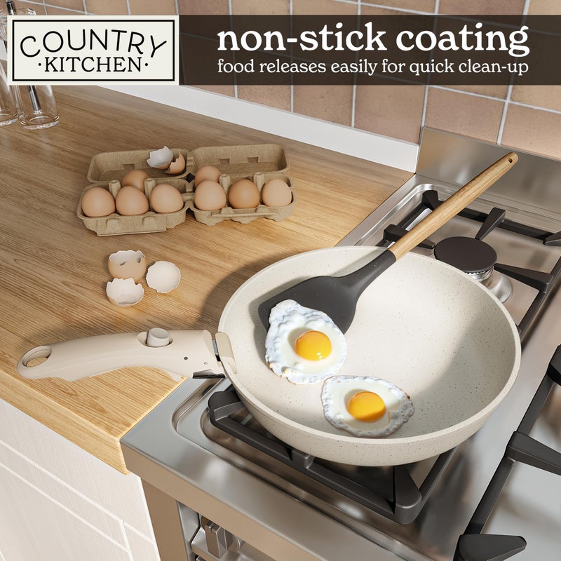 Country Kitchen طقم أواني مطبخ ريفي بمقبض قابل للإزالة، أواني وصواني آمنة للاستخدام في الفرن والمركبات، كريمي، أصلي - Image 4