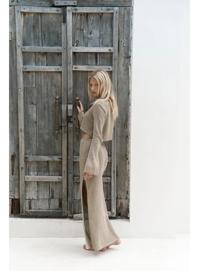 Bohemai  Wayhu Boat Neck Vizon Knit Crop Skirt Set. for Women | Best Price UAE