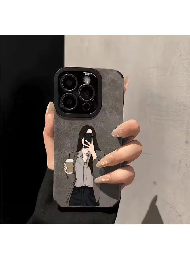 Temu This multi-colored faux leather phone case features a selfie coffee girl design, offering excellent grip and drop protection. It's dirt-resistant with enhanced protection against impacts and slips, and is compatible with the iPhone 16 Pro Max.