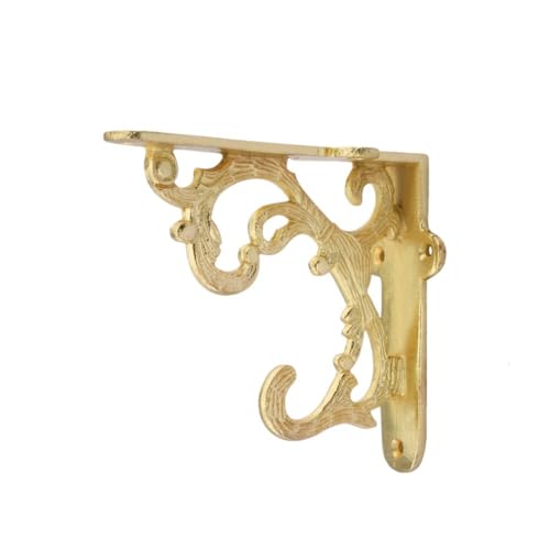 GHAR DWAR Metal Handcrafted Shelf Bracket for Floating Shelves L Angle Decorative L Shaped Corner Brace Joint Heavy Duty Wall Mounted Shelf Supporter Corner Brace Holder (Pack of 2, Gold) - Image 2