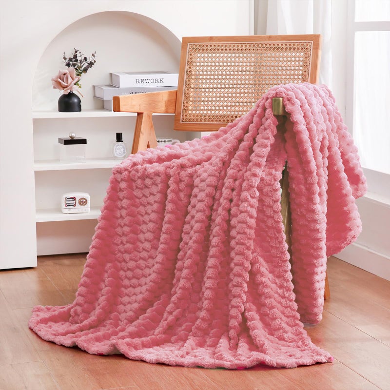 Puncuntex Rose Pink Throw Blanket 50"Ã—60" inches Gifts for Mom Fuzzy 3D Jacquard Decorative Flannel Fleece Super Soft Plush Cozy Blanket for Couch Sofa Chair Lightweight - Image 4