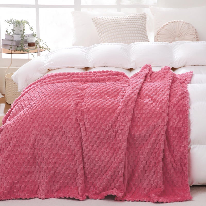 Puncuntex Rose Pink Throw Blanket 50"Ã—60" inches Gifts for Mom Fuzzy 3D Jacquard Decorative Flannel Fleece Super Soft Plush Cozy Blanket for Couch Sofa Chair Lightweight - Image 1
