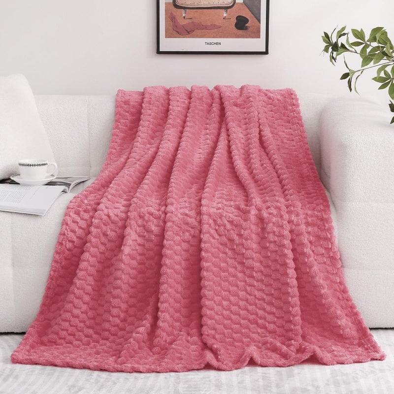 Puncuntex Rose Pink Throw Blanket 50"Ã—60" inches Gifts for Mom Fuzzy 3D Jacquard Decorative Flannel Fleece Super Soft Plush Cozy Blanket for Couch Sofa Chair Lightweight - Image 3