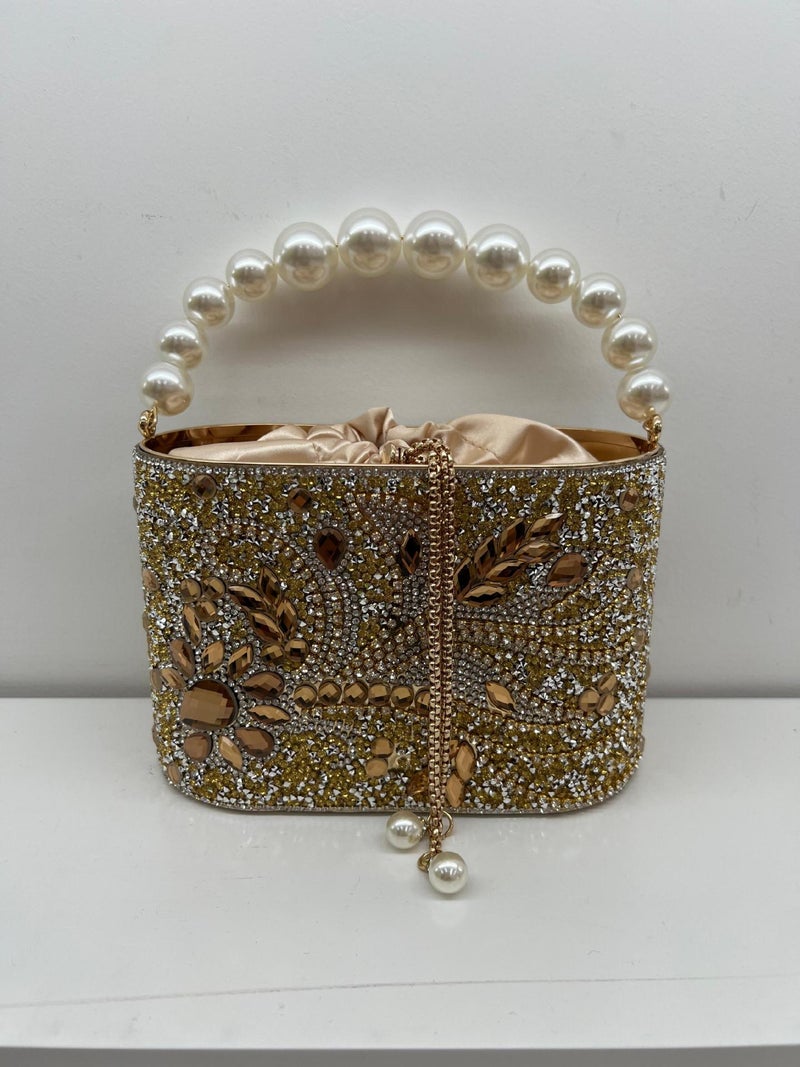 New Fashion Colored Diamond Light Luxury Shiny Diamond Pearl Portable Shoulder Bag Crossbody Bag Box Bag - Image 1