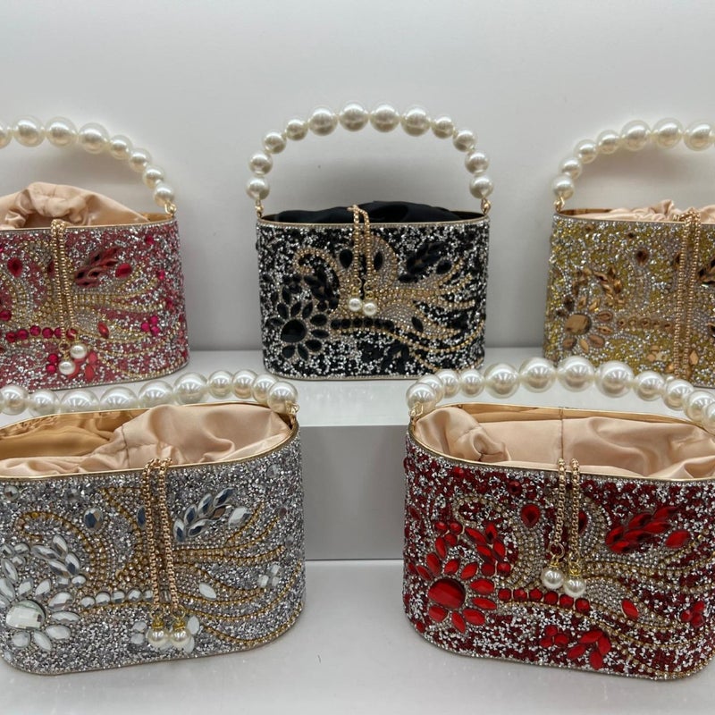 New Fashion Colored Diamond Light Luxury Shiny Diamond Pearl Portable Shoulder Bag Crossbody Bag Box Bag - Image 5