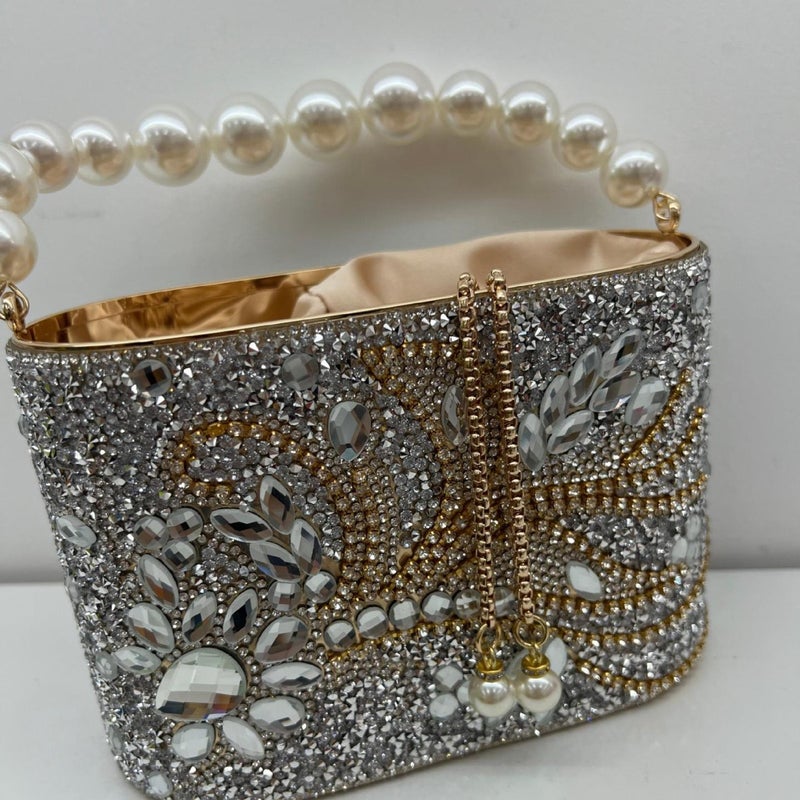 New Fashion Colored Diamond Light Luxury Shiny Diamond Pearl Portable Shoulder Bag Crossbody Bag Box Bag - Image 3