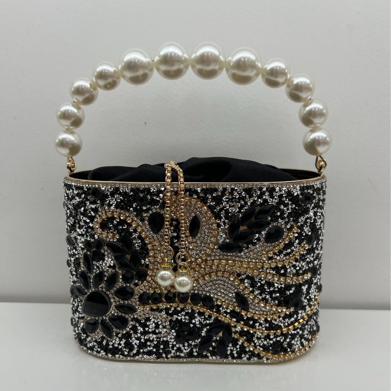 New Fashion Colored Diamond Light Luxury Shiny Diamond Pearl Portable Shoulder Bag Crossbody Bag Box Bag - Image 2