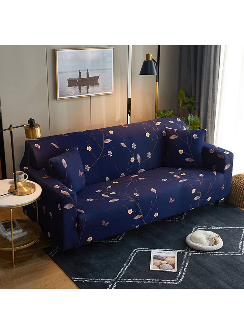 HOUSE OF QUIRK - House of Quirk Universal Triple Seater Sofa Cover Big Elasticity Cover for Couch 140 GSM Sofa Slipcover (Dark Blue Butterfly, 195-230cm) - Image 1