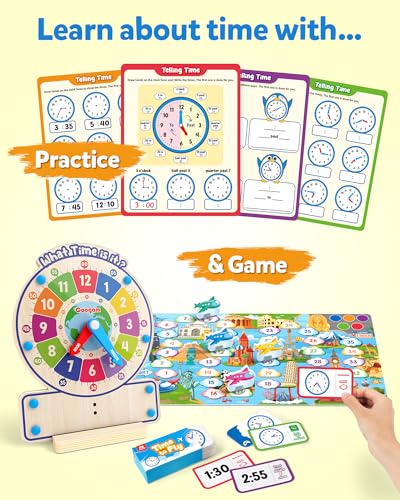 Coogam Wooden Clock Teaching Time Toy Analog Digital Clock with FlyTelling Time Board Game Montessori Time Learning Educational Toy for 3 4 5 Year Old Homeschool Classroom Kids - Image 5