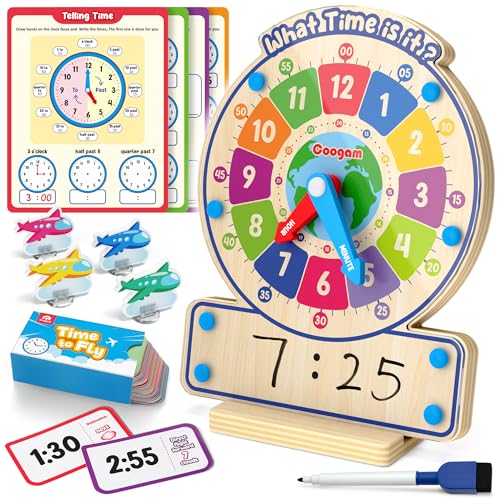 Coogam Wooden Clock Teaching Time Toy Analog Digital Clock with FlyTelling Time Board Game Montessori Time Learning Educational Toy for 3 4 5 Year Old Homeschool Classroom Kids - Image 1