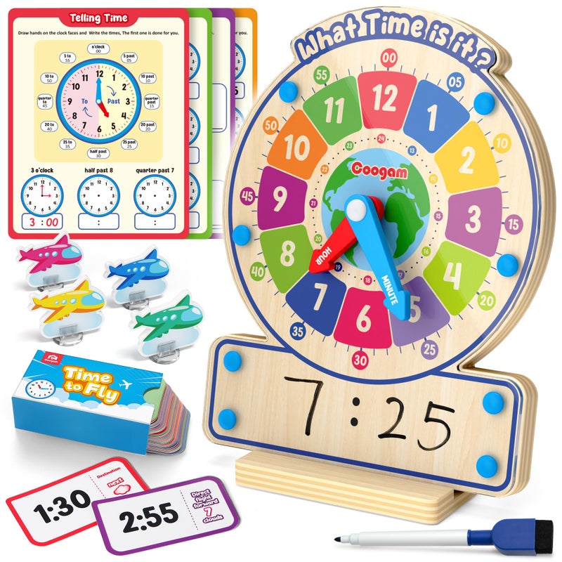 Coogam Wooden Clock Teaching Time Toy Analog Digital Clock with FlyTelling Time Board Game Montessori Time Learning Educational Toy for 3 4 5 Year Old Homeschool Classroom Kids - Image 3
