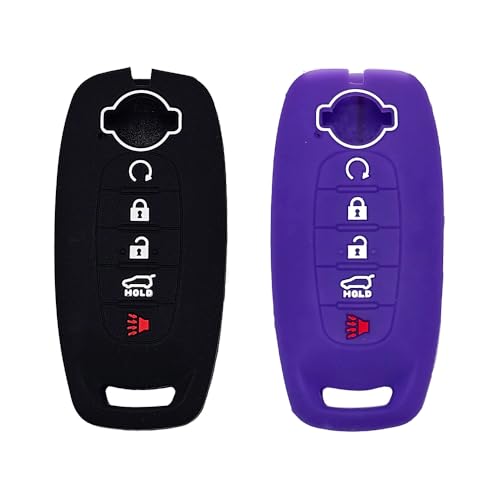 Autobase Silicone Key Fob Cover for 2023 2024 2025 Nissan Rogue Pathfinder Sentra Rubber Remote Key Fob Protector Case with 5 Buttons Black and Purple 2 Pcs - Image 1