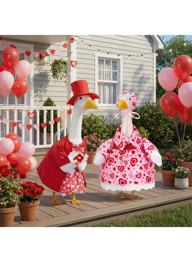 Bafeil Set of 2 Porch Goose Outfits Valentine's Day for 23-Inch Cement/Plastic Lawn Goose Statues - Be Mine Love Heart Print Clothes, Hats & Costumes for Yard, Garden & Outdoor Decor - Image 5