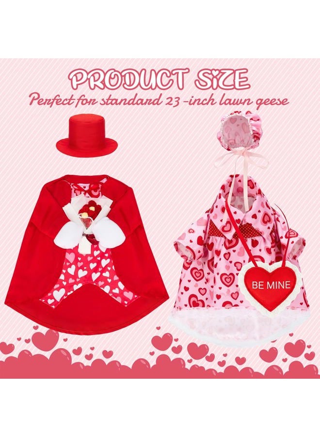Bafeil Set of 2 Porch Goose Outfits Valentine's Day for 23-Inch Cement/Plastic Lawn Goose Statues - Be Mine Love Heart Print Clothes, Hats & Costumes for Yard, Garden & Outdoor Decor - Image 2