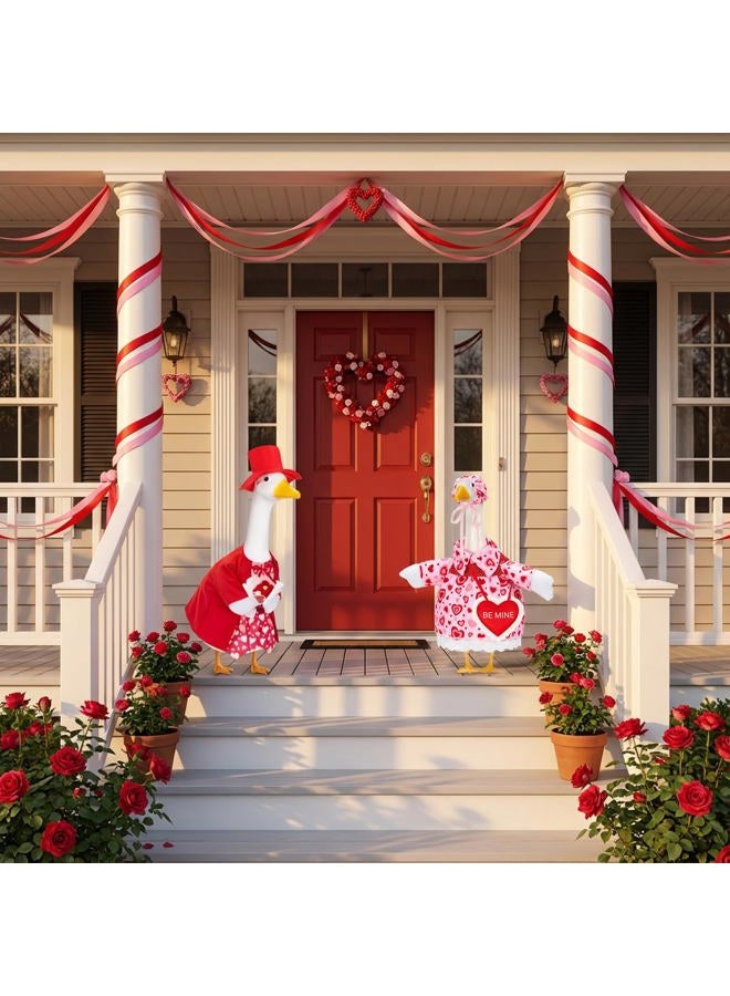 Bafeil Set of 2 Porch Goose Outfits Valentine's Day for 23-Inch Cement/Plastic Lawn Goose Statues - Be Mine Love Heart Print Clothes, Hats & Costumes for Yard, Garden & Outdoor Decor - Image 4