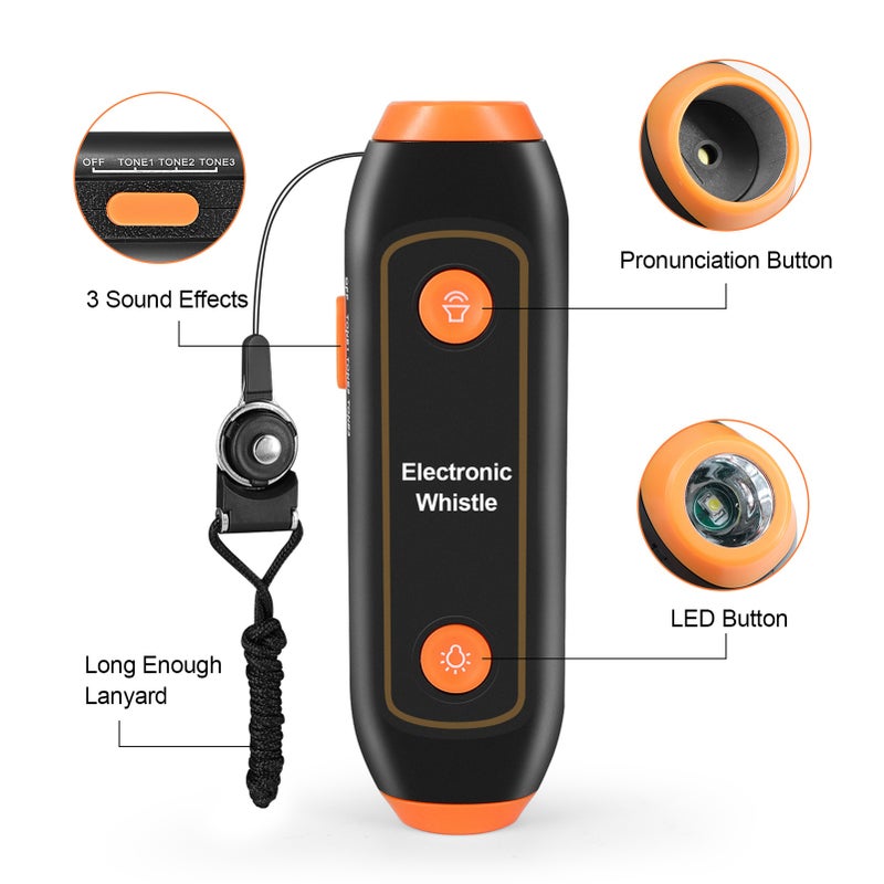 Electronic Whistle 3 Tone 3 Volume Level Blow Free Whistle with LED Light for Training Sports Orange - Image 3