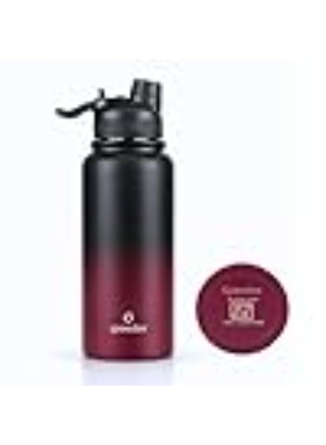 Speedex Vacuum Insulated Stainless Steel Water Bottle 1 Litre (1000ml / 1L / 1 Ltr) with 2-in-1 Lid (Straw & Spout), Hot & Cold Leakproof Thermosteel Travel Flask for Office, Gym & School (Black-Wine) - Image 1